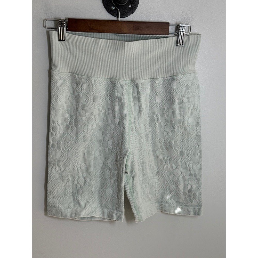 Offline by Aerie Mint Green Floral Jacquard High Waisted Biker Shorts Medium
